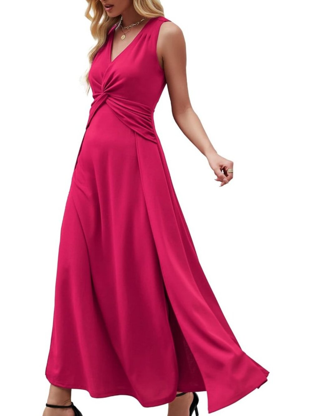 Elegant V-Neck Sleeveless Maxi Dress | Formal Evening Wedding Guest Attire